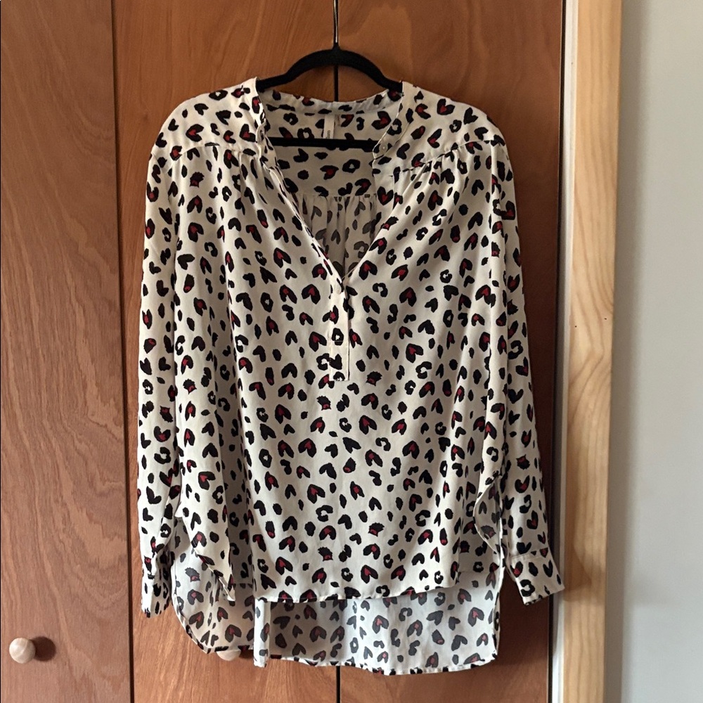 Glam Leopard Print Blouse with Red Accents